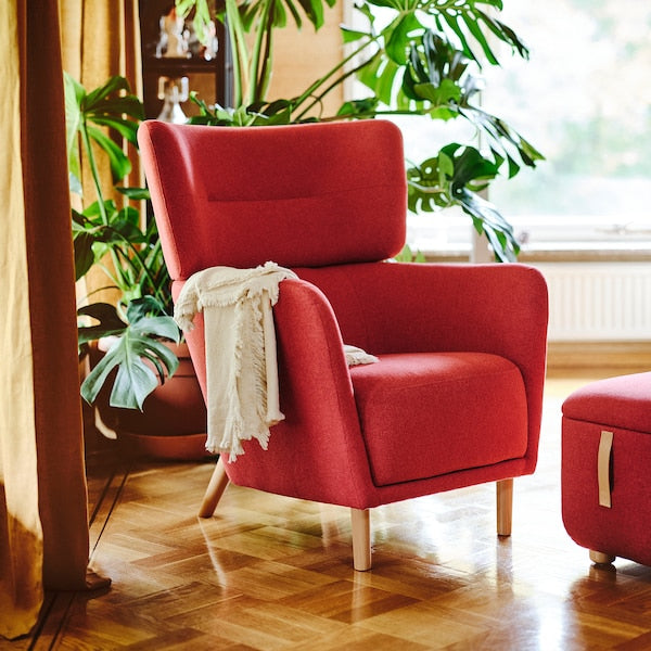 OSKARSHAMN - Armchair with Footstool, Tonerud red ,