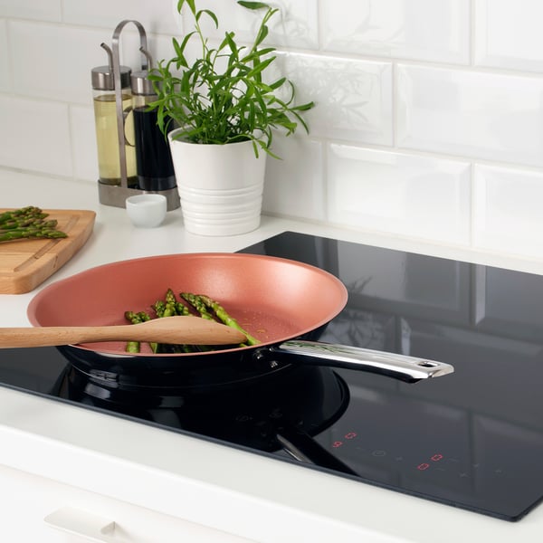 OUMBÄRLIG frying pan, non-stick coating/stainless steel copper-colour, 28 cm