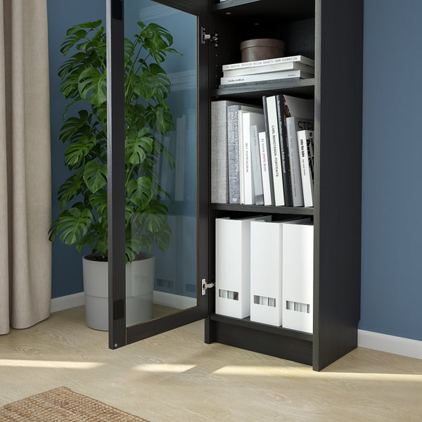 OXBERG glass door, black oak effect, 40x192 cm
