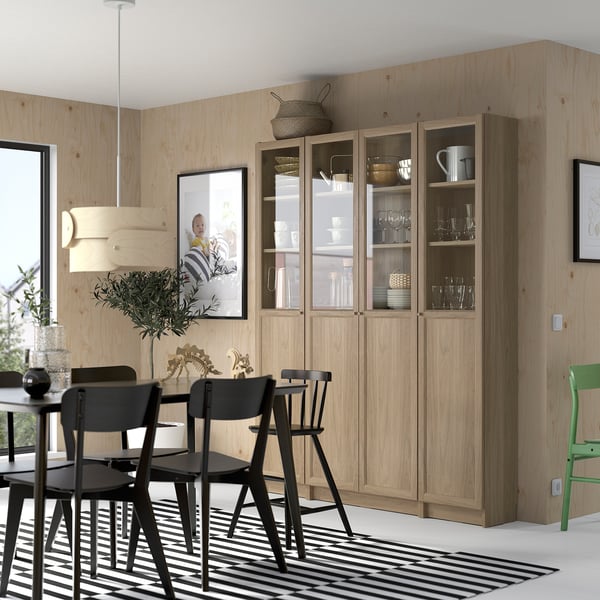 OXBERG panel/glass door, oak effect, 40x192 cm