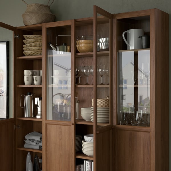OXBERG panel/glass door, brown walnut effect, 40x192 cm