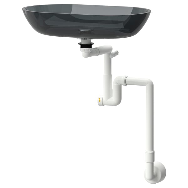 OXMYREN countertop wash-basin, glass/dark grey, 56x35 cm