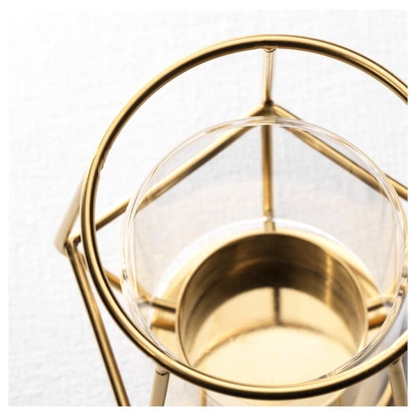Ikea PÄRLBAND - Tealight holder, gold-colour, 10 cm