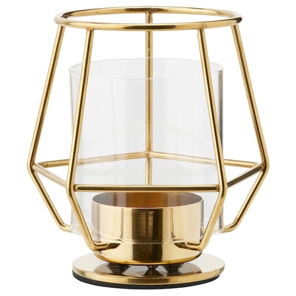 Ikea PÄRLBAND - Tealight holder, gold-colour, 10 cm