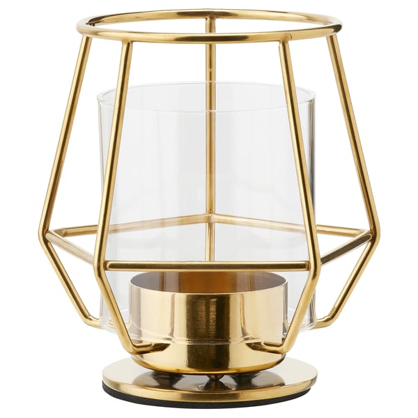 PÄRLBAND - PÄRLBAND Tealight holder, gold-colour, 10 cm