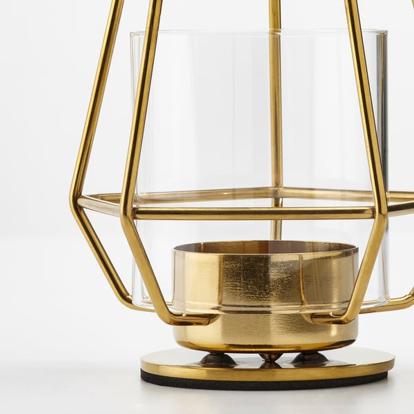 PÄRLBAND - PÄRLBAND Tealight holder, gold-colour, 10 cm