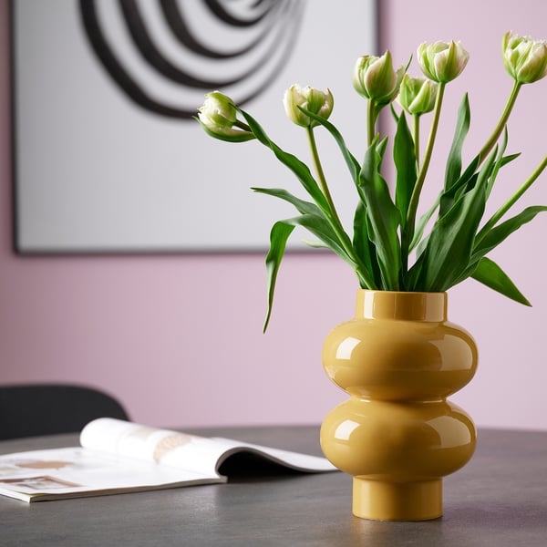 PÄRLHÄGG vase, yellow-beige, 22 cm