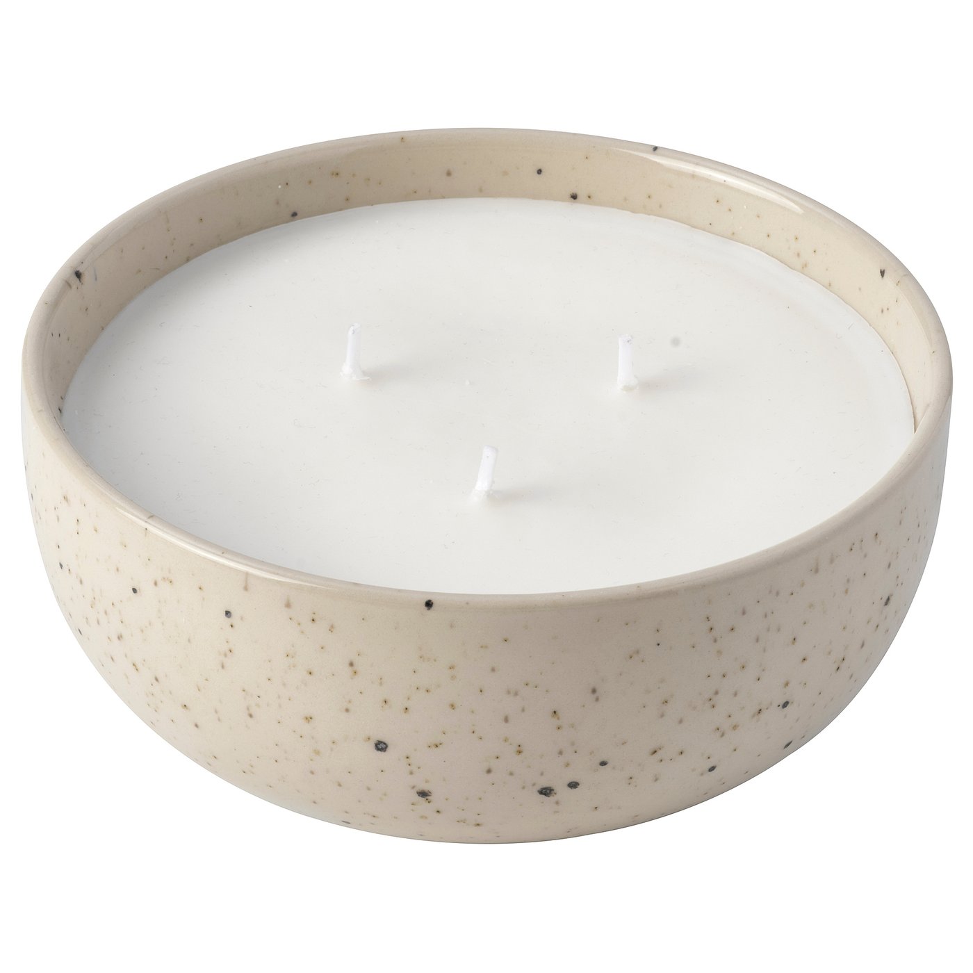 PÄRLHÖNA scented candle/ceramic jar, 3 wicks, Rose & carnation off-white, 30 hr
