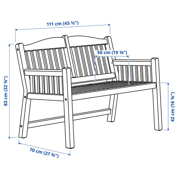 PÄRONHOLMEN bench with backrest, outdoor, red, 111x83x70 cm