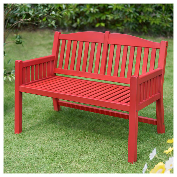 PÄRONHOLMEN bench with backrest, outdoor, red, 111x83x70 cm