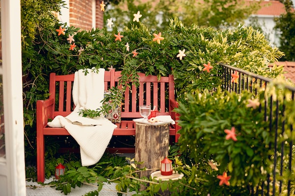 PÄRONHOLMEN - Bench with backrest, outdoor, red