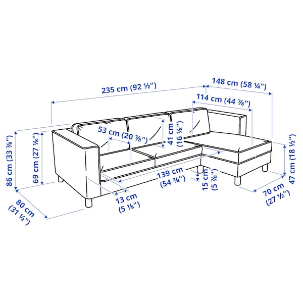 PÄRUP - 3-seater sofa with chaise-longue, Kelinge anthracite