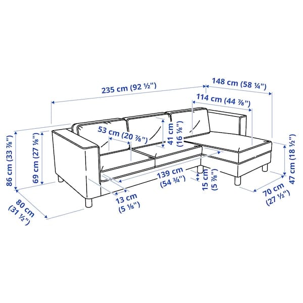 Ikea PÄRUP - 3-seater sofa with chaise-longue, Kelinge gray-turquoise