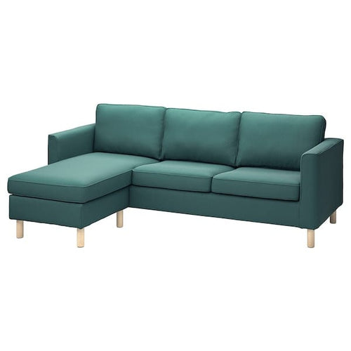 PÄRUP - 3-seater sofa with chaise-longue, Kelinge gray-turquoise