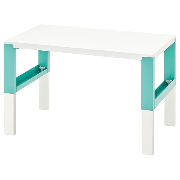 PÅHL desk, white/turquoise, 96x58 cm