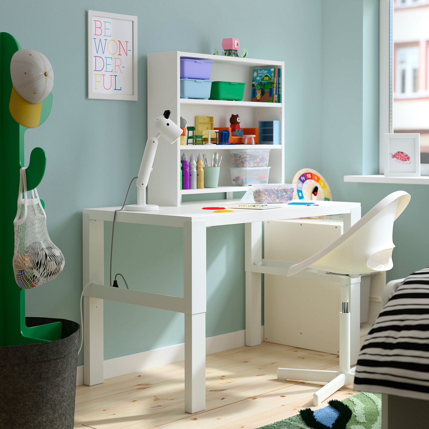 PÅHL desk with shelf unit, height adjustable white, 96x58 cm