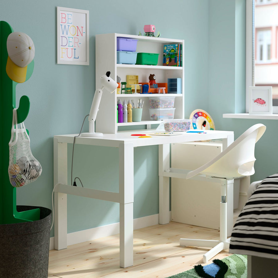 PÅHL desk with shelf unit, height adjustable white, 96x72x58 cm
