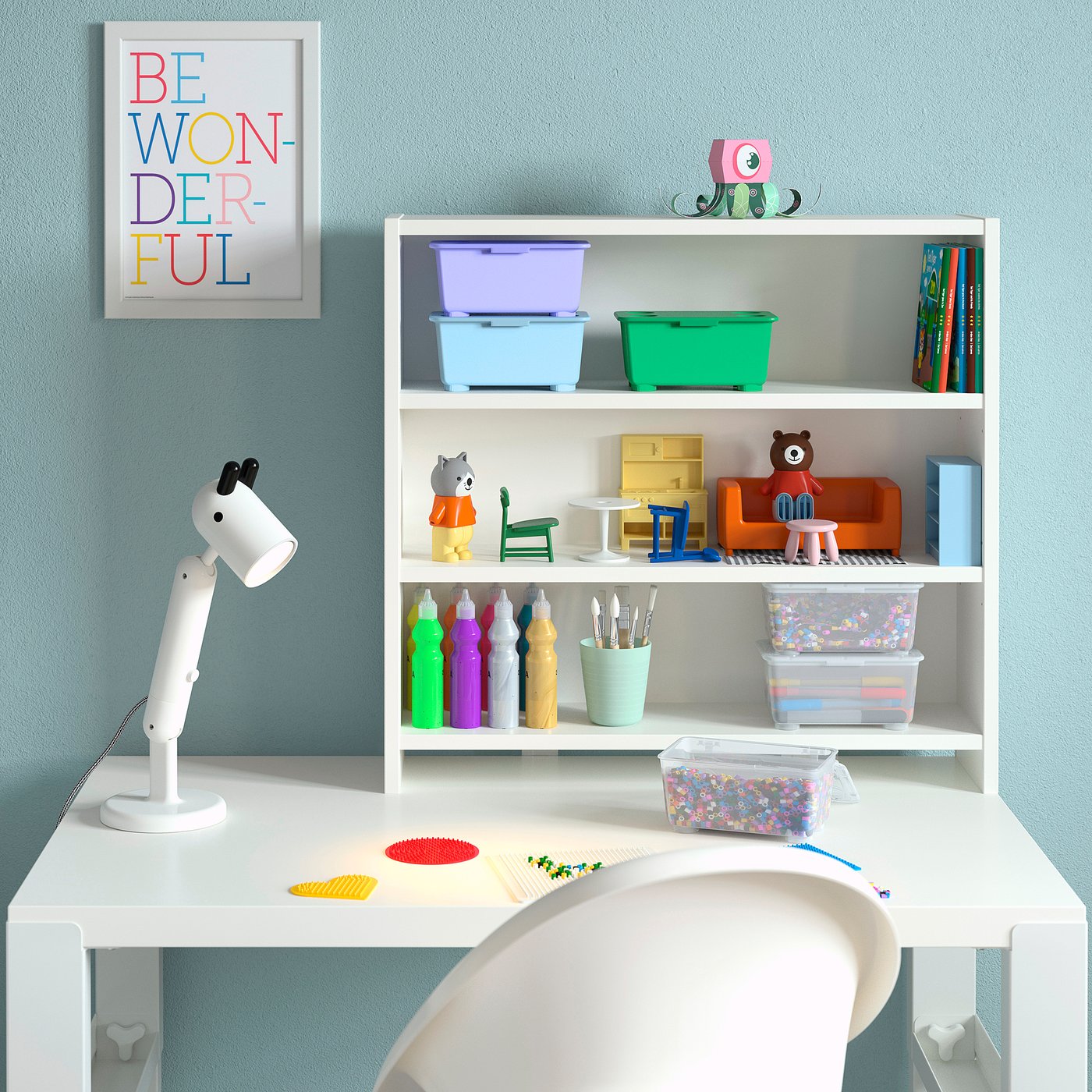 PÅHL desk with shelf unit, height adjustable white, 96x58 cm