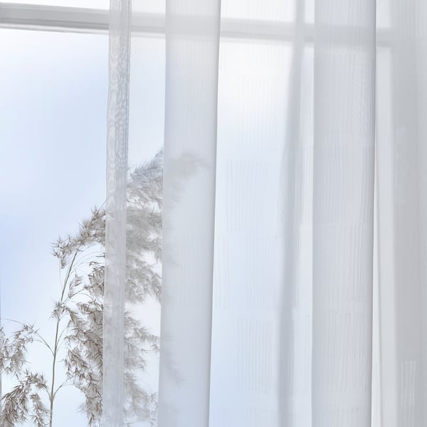 PALPLJUNGMAL sheer curtains, 1 pair, white white/check pattern with heading tape, 145x300 cm