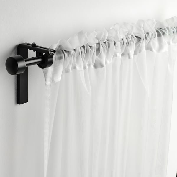 PALPLJUNGMAL sheer curtains, 1 pair, white white/check pattern with heading tape, 145x300 cm