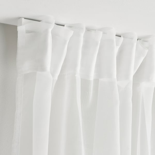 PALPLJUNGMAL sheer curtains, 1 pair, white white/check pattern with heading tape, 145x300 cm