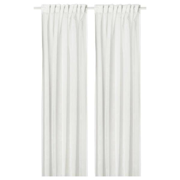 PALPLJUNGMAL sheer curtains, 1 pair, white white/check pattern with heading tape, 145x300 cm