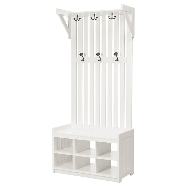 PANGET coat rack with shoe storage bench, white, 85x41x200 cm