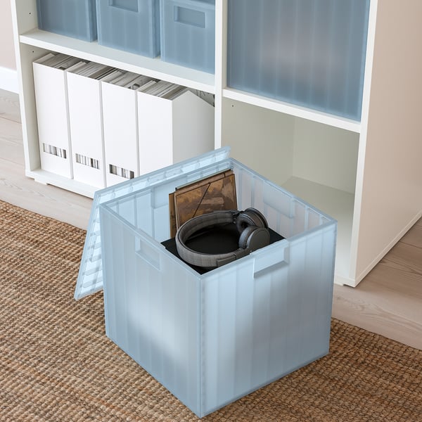 PANSARTAX storage box with lid, transparent grey-blue, 33x33x33 cm