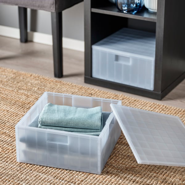 PANSARTAX storage box with lid, transparent grey-blue, 33x16.5x33 cm