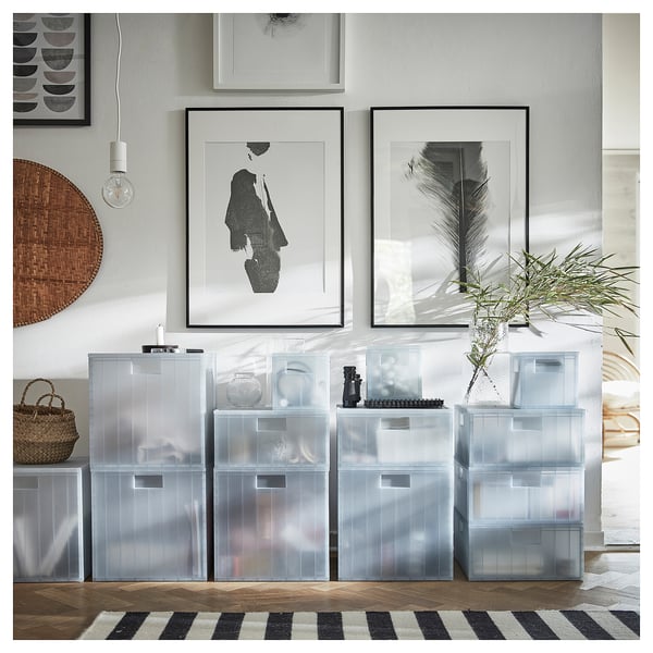 PANSARTAX storage box with lid, transparent grey-blue, 33x33x33 cm