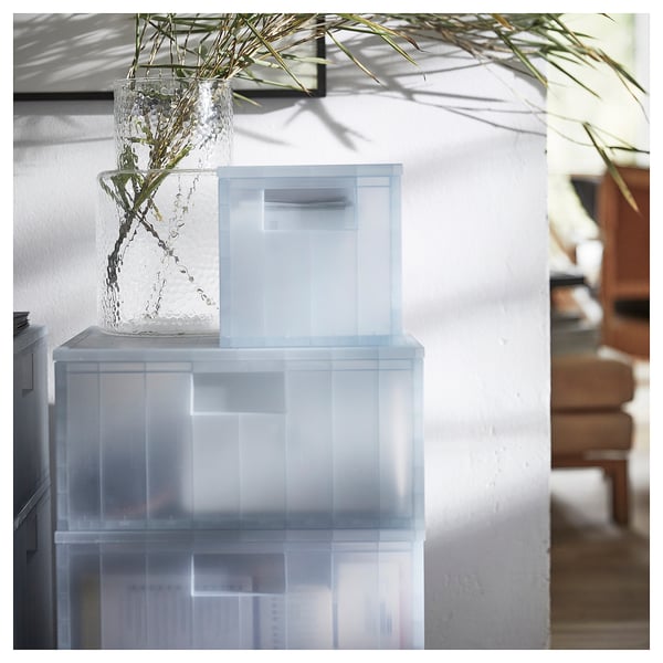 PANSARTAX storage box with lid, transparent grey-blue, 16.5x16.5x16.5 cm