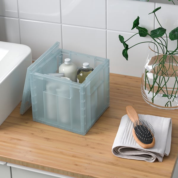 PANSARTAX storage box with lid, transparent grey-blue, 16.5x16.5x16.5 cm
