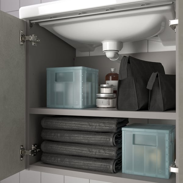PANSARTAX storage box with lid, transparent grey-blue, 16.5x16.5x16.5 cm
