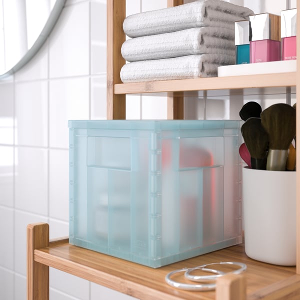 PANSARTAX storage box with lid, transparent grey-blue, 16.5x16.5x16.5 cm