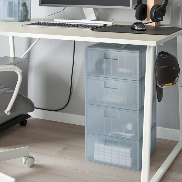 PANSARTAX storage box with lid, transparent grey-blue, 33x16.5x33 cm