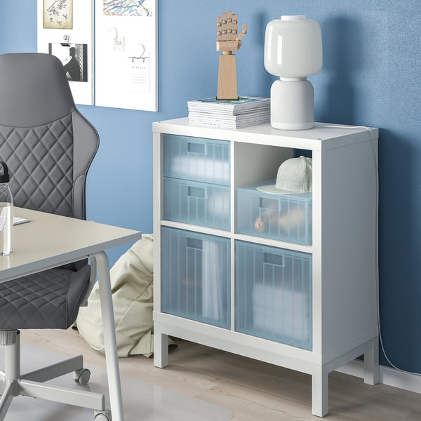 PANSARTAX storage box with lid, transparent grey-blue, 33x33x33 cm