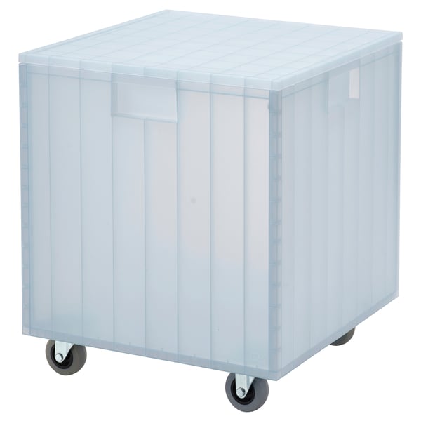 PANSARTAX box with castors and lid, transparent grey-blue, 33x40x33 cm