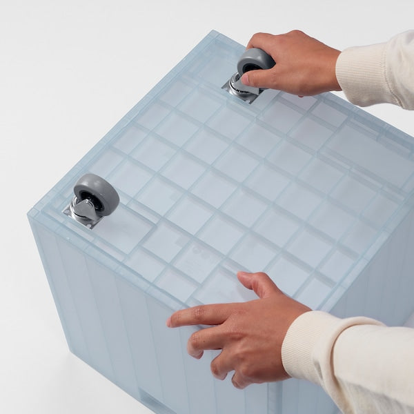 PANSARTAX - Box with castors and lid, transparent grey-blue, 33x33x23.5 cm