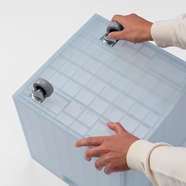 PANSARTAX - Box with castors and lid, transparent grey-blue, 33x33x23.5 cm