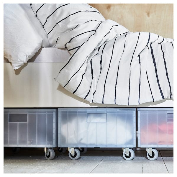 Ikea PANSARTAX - Box with castors and lid, transparent grey-blue, 33x33x23.5 cm