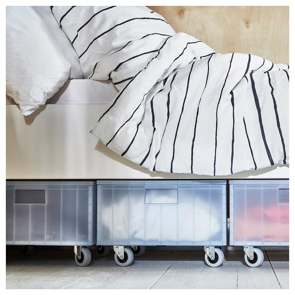 PANSARTAX box with castors and lid, transparent grey-blue, 33x23.5x33 cm