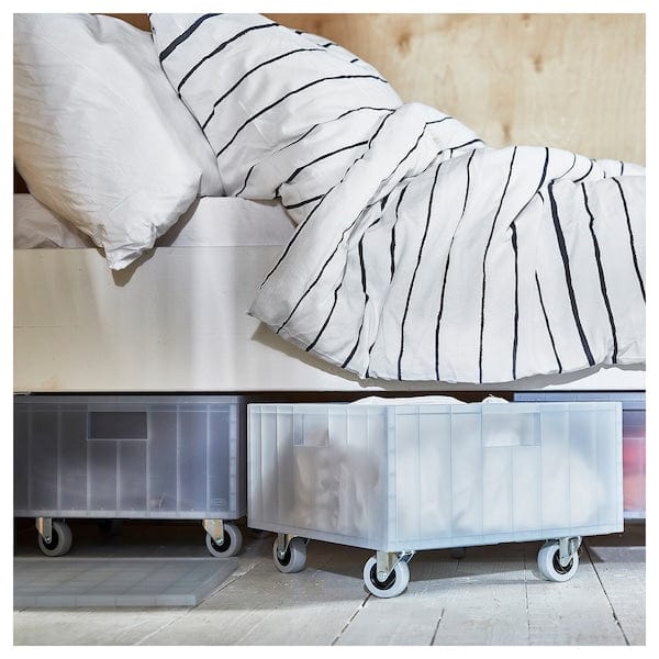 Ikea PANSARTAX - Box with castors and lid, transparent grey-blue, 33x33x23.5 cm