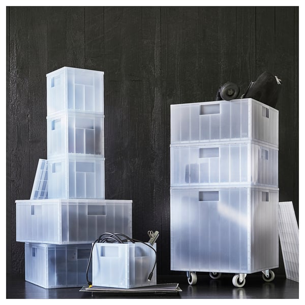 PANSARTAX box with castors and lid, transparent grey-blue, 33x40x33 cm