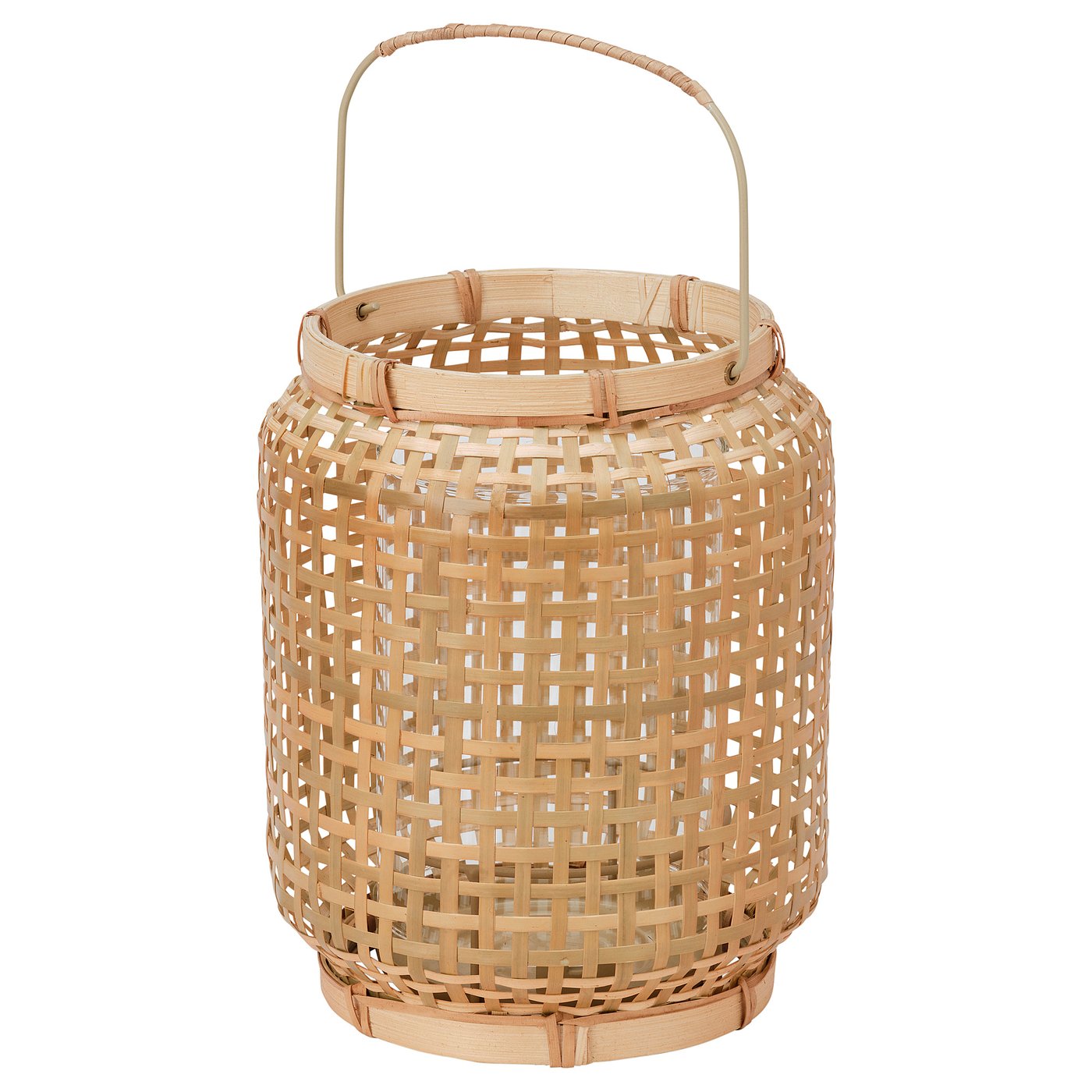 PÅVEFINK lantern for pillar candle, bamboo, 21 cm