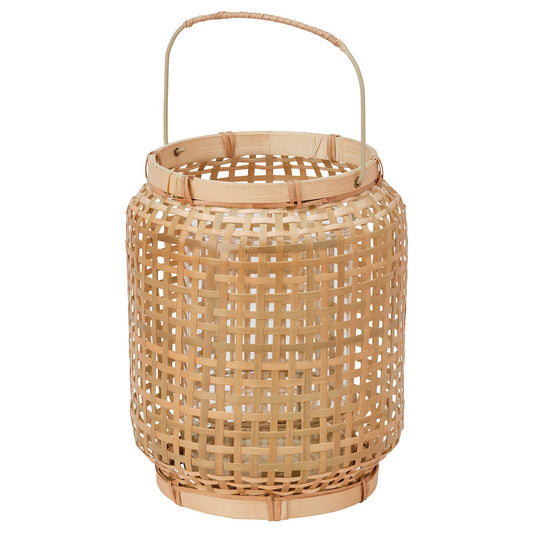 PÅVEFINK lantern for pillar candle, bamboo, 21 cm