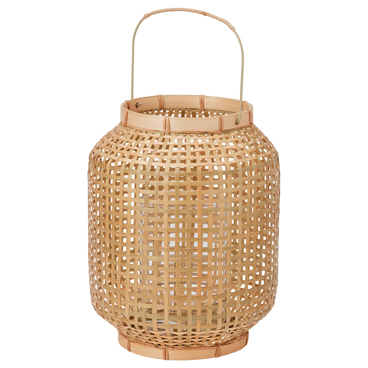 PÅVEFINK lantern for pillar candle, bamboo, 27 cm