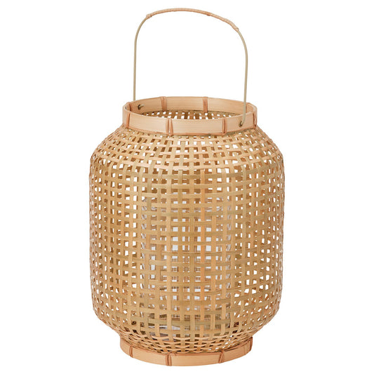 PÅVEFINK lantern for pillar candle, bamboo, 27 cm