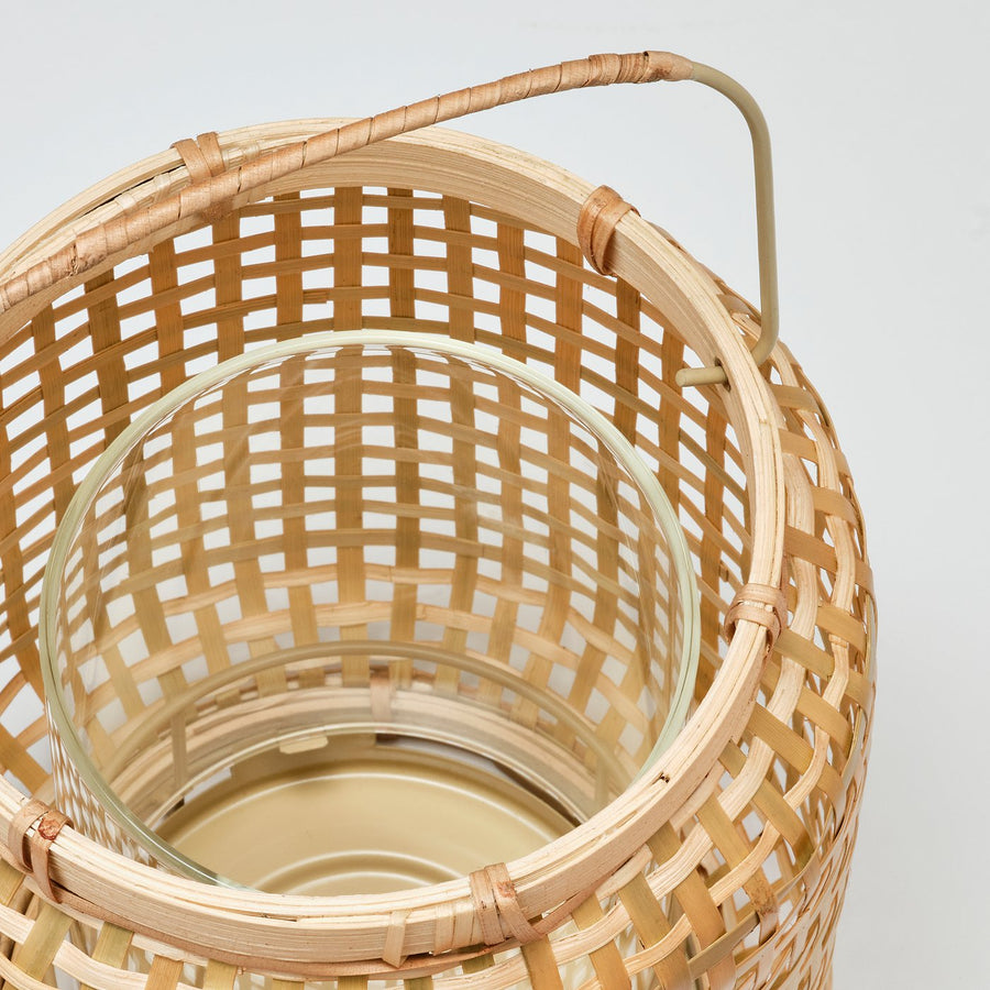 PÅVEFINK lantern for pillar candle, bamboo, 33 cm