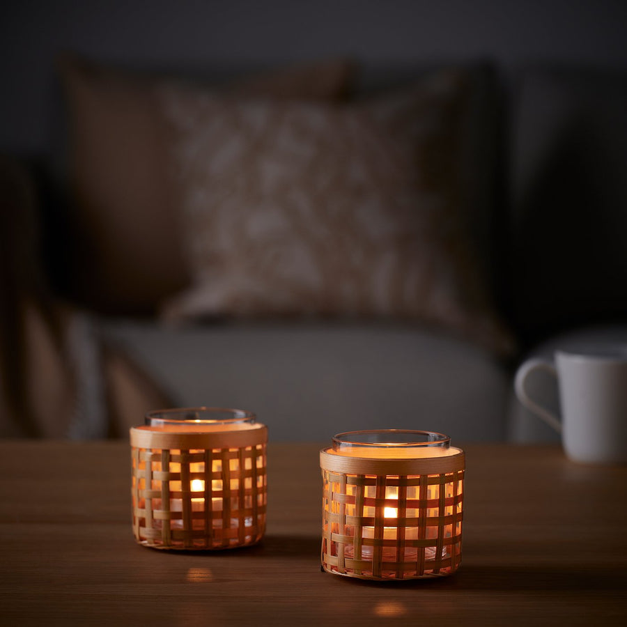 PÅVEFINK tealight holder, bamboo, 8 cm