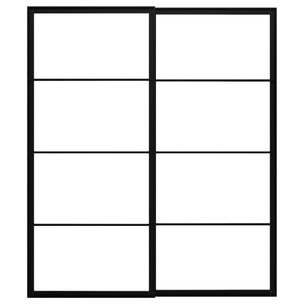 PAX pair of sliding door frames w rail, black, 200x236 cm